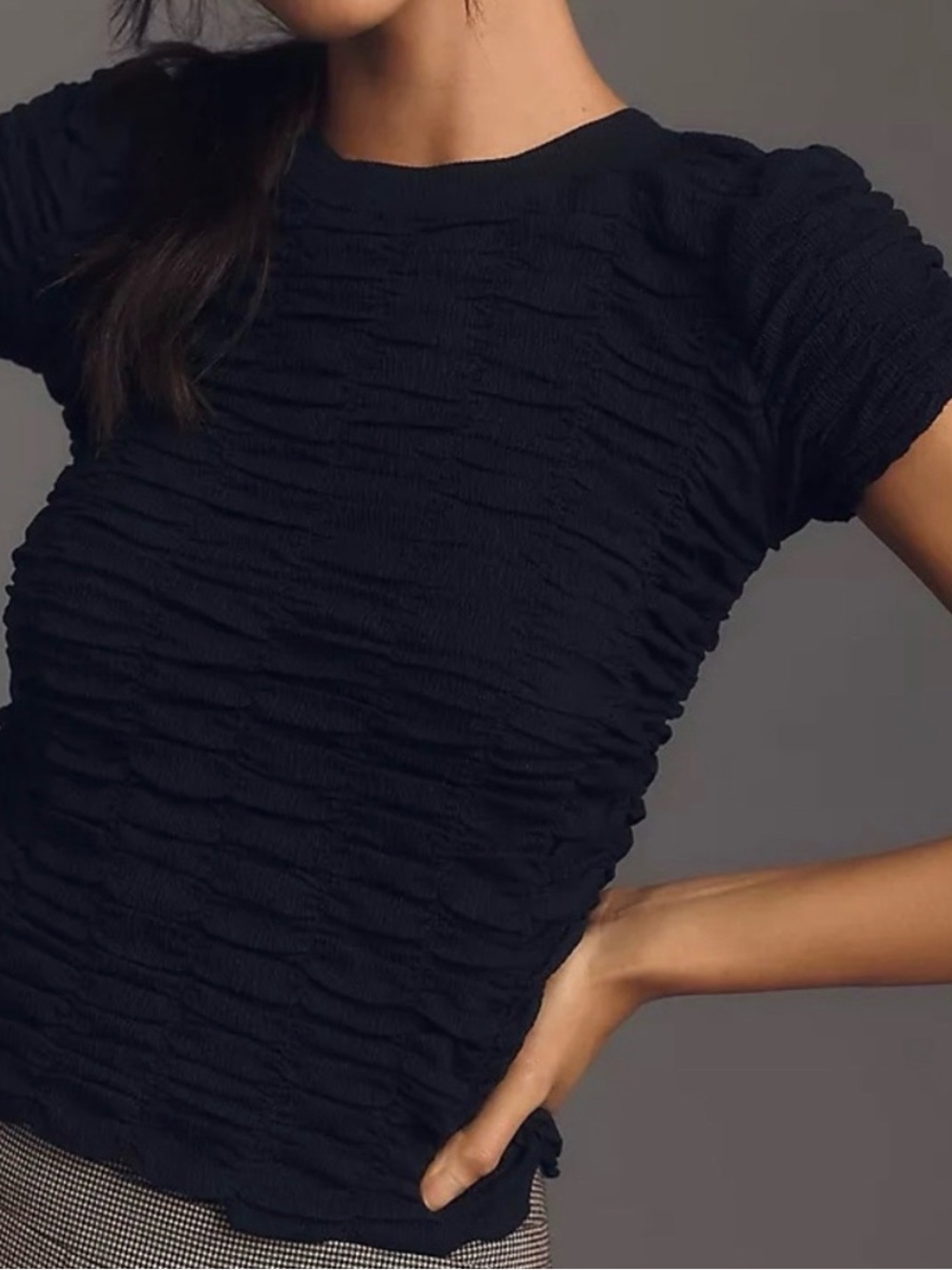 By ANTHROPOLOGIE Black Ruched Baby Tee SS Top XS
